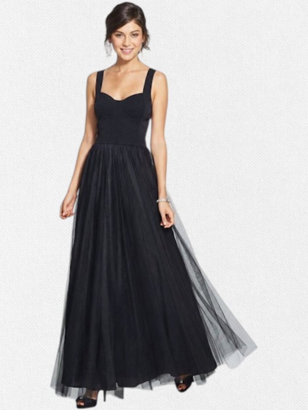 NWT Aidan Mattox Corset Stretch Tile Mesh Black Maxi Dress Gown 12